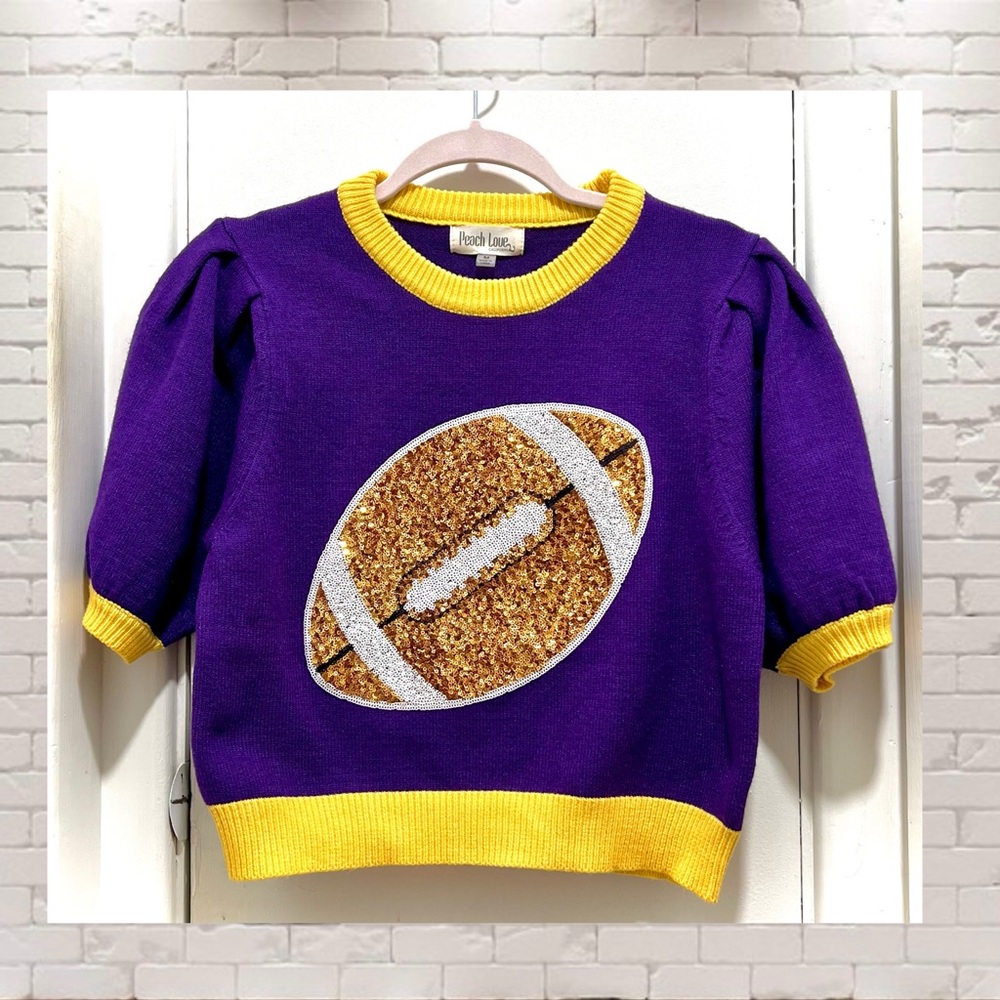 NWOT  Peach Love California Football Sequin Pullover Sweater